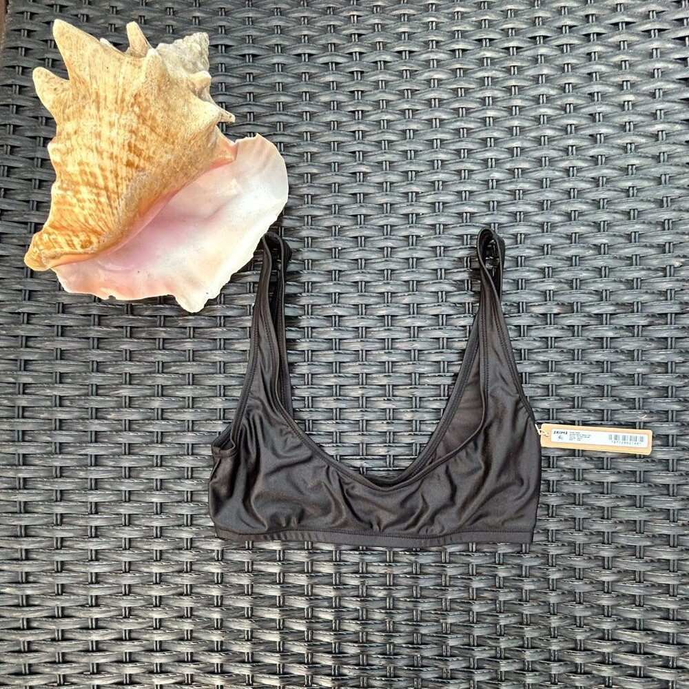 Ladies SKIMS Shine Swim Scoop Neck Bikini Top Onyx XXS NWT